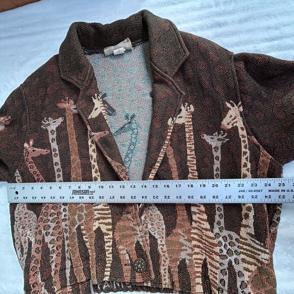 Painted Pony Women's Medium Giraffe Tapestry Cropped Blazer Jacket Brown Pockets - Picture 9 of 11